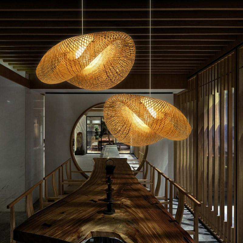 Rattan Wave Pendant Light Modern Rustic Bamboo Ceiling Light