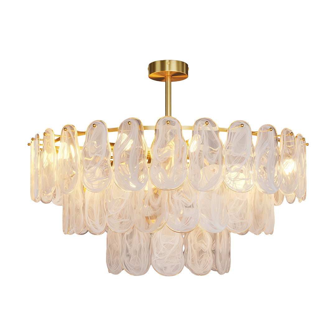 Midcentury Modern Chandelier Full-Copper Glass Ceiling Light