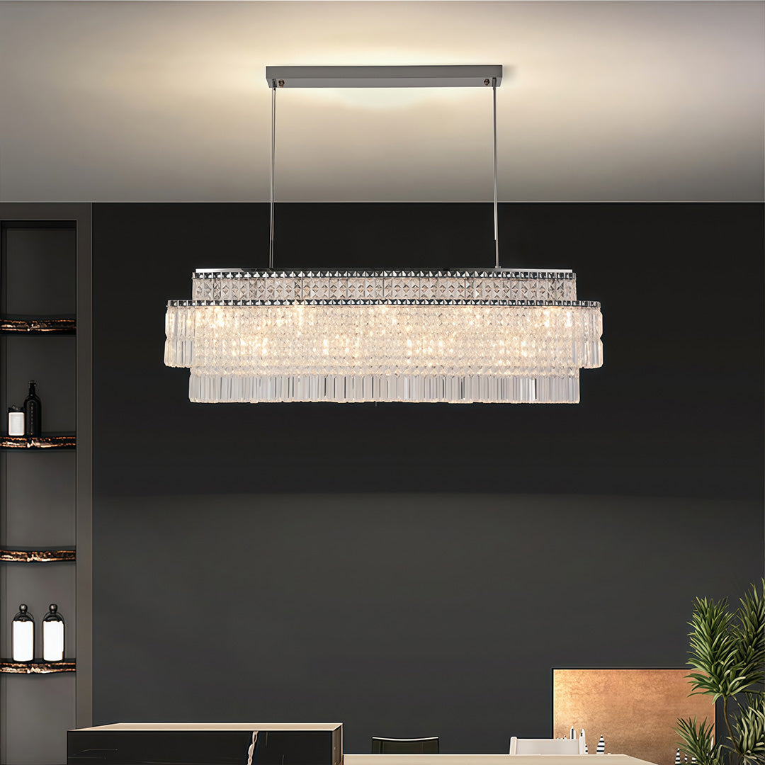 Chandelier with Round Crystals Minimalist Adjustable Ceiling Light