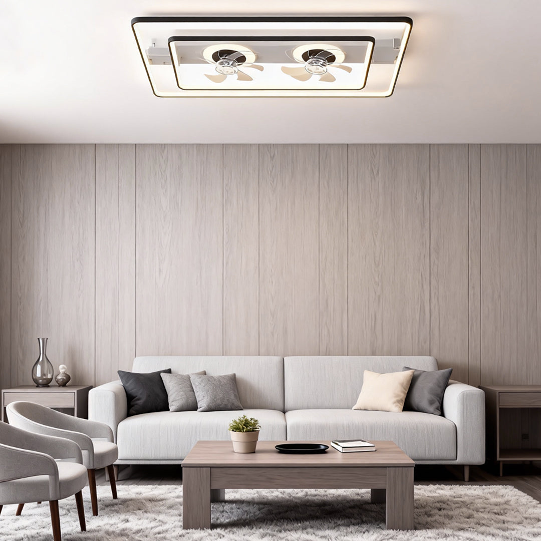 Dual Head Ceiling Fans Rectangular LED Transparent Blade Light