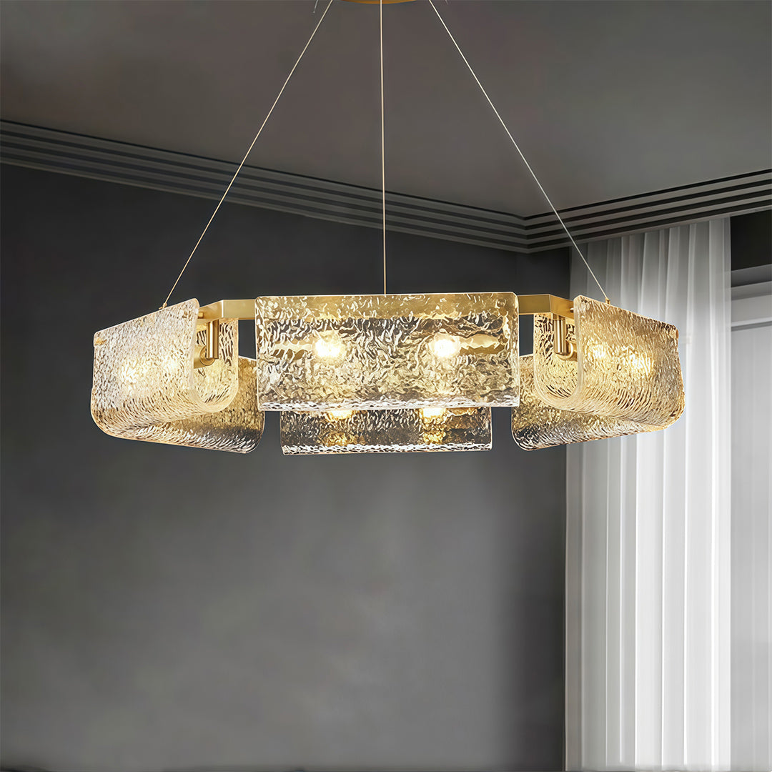 Rectangular Glass Chandelier Italian Luxury Full Brass Ceiling Light