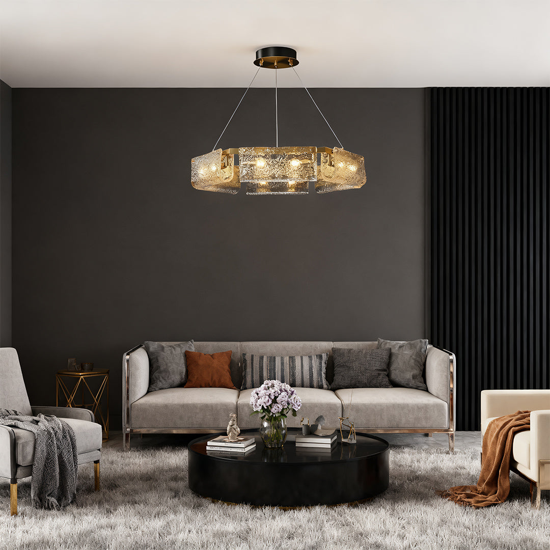 Rectangular Glass Chandelier Italian Luxury Full Brass Ceiling Light