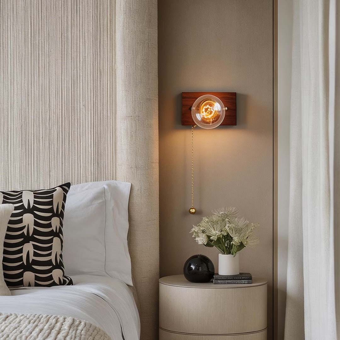 Retro Bedside Wall Light Mid-Century Modern Walnut and Brass Light