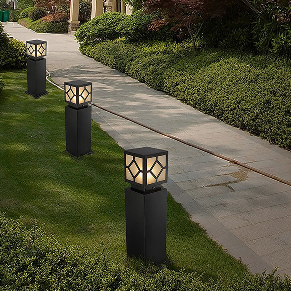 Elegant Solar-Powered Square Bollard Light Retro European Garden Lighting