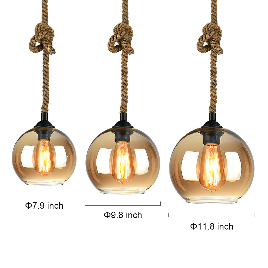 Retro Glass Pendant Light Minimalist LED Hemp Rope Ceiling Light