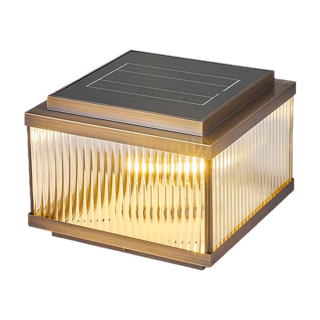 Copper Pillar Lights Square Waterproof Ribbed Glass Lamp