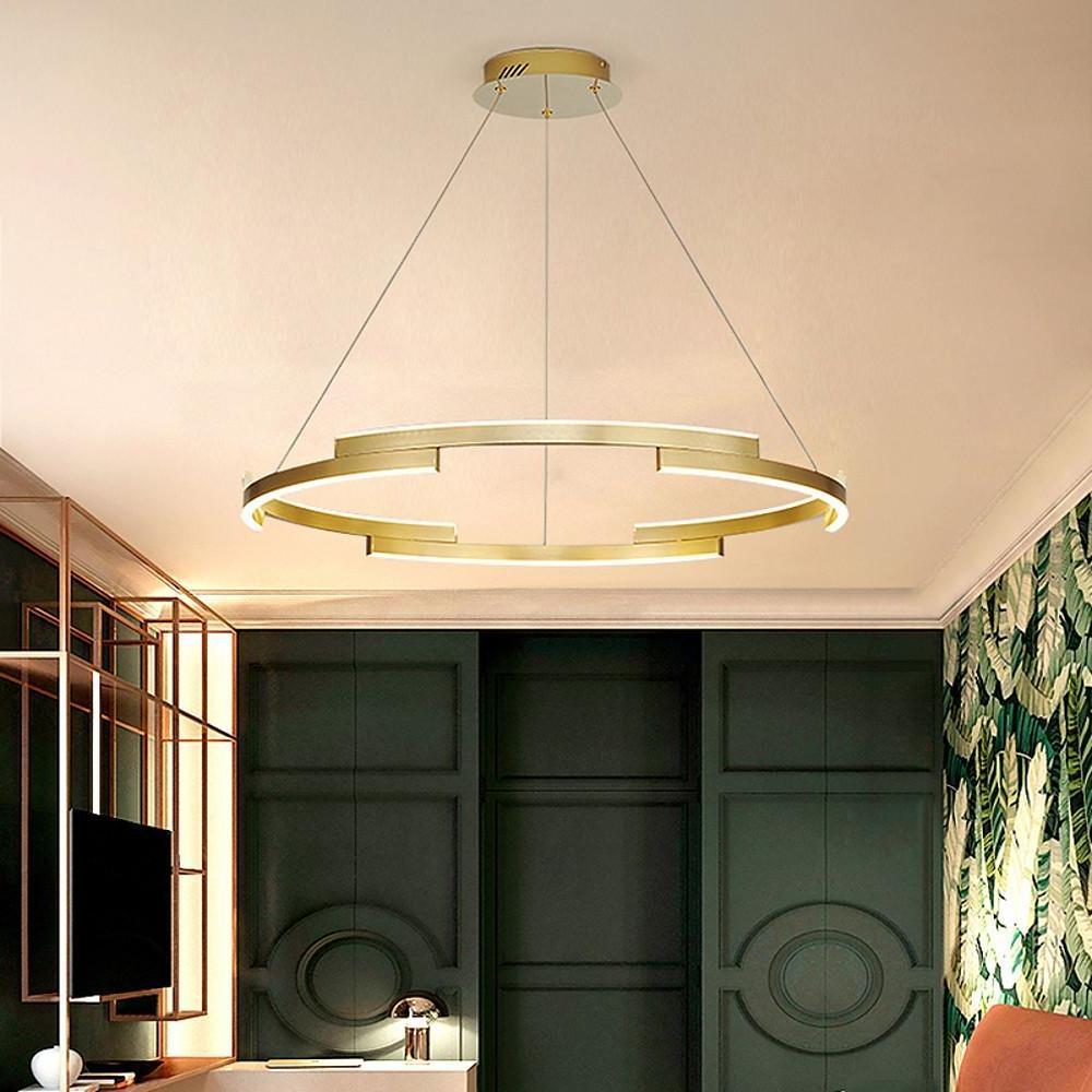 Ring Chandelier Brass Modern Interlocking Round Gold Foil Light