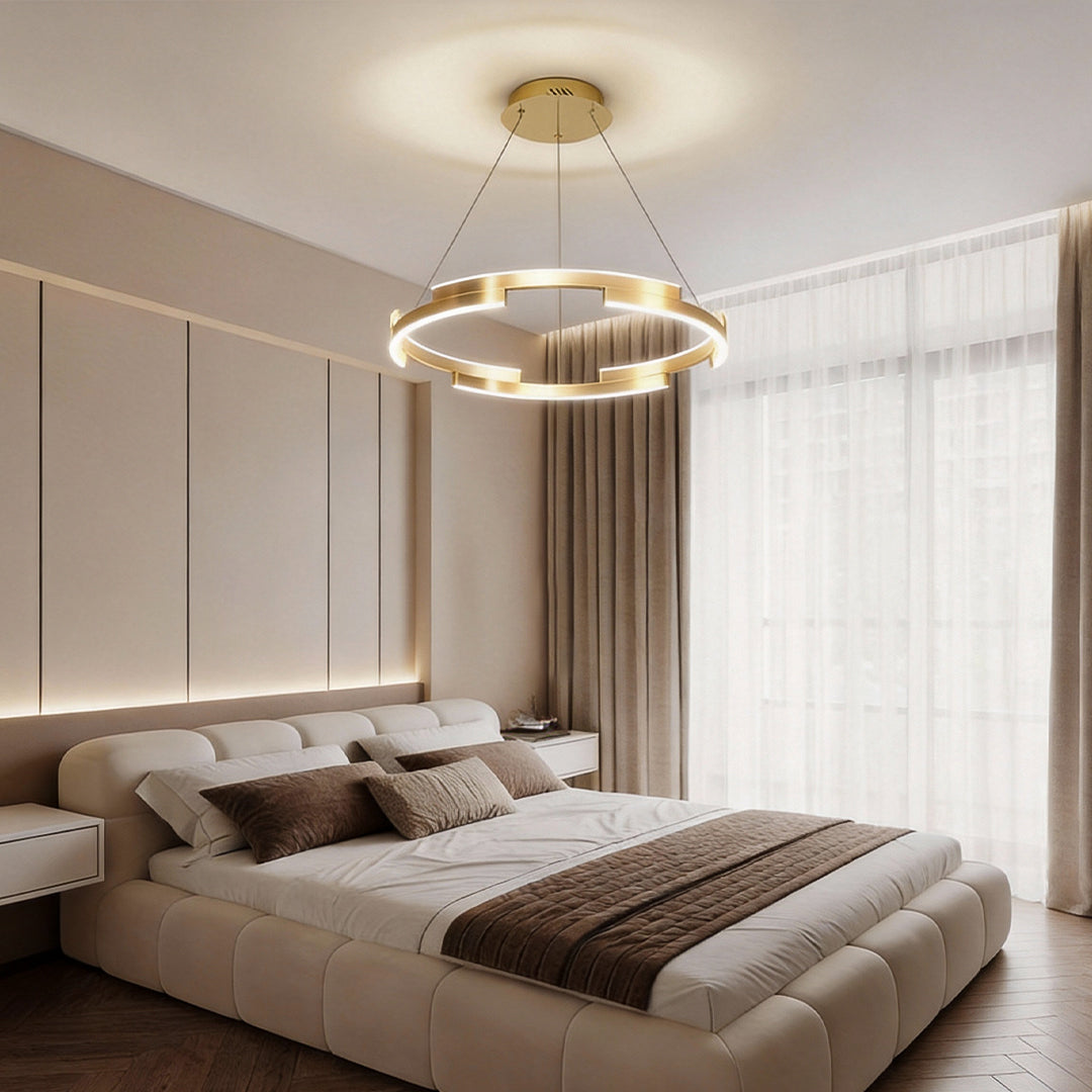 Ring Chandelier Brass Modern Interlocking Round Gold Foil Light