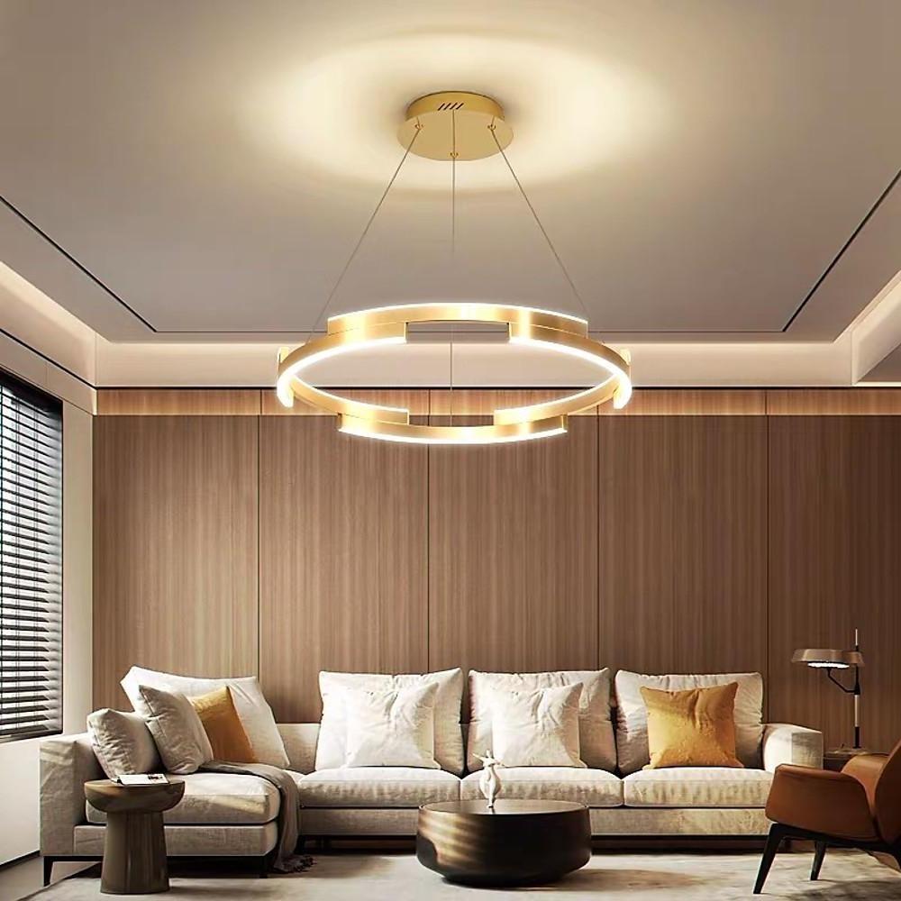 Ring Chandelier Brass Modern Interlocking Round Gold Foil Light