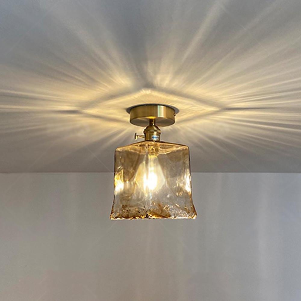 Creative Glass Lantern LED Electroplated Nordic Semi-Flush Mount Ceiling Lighting