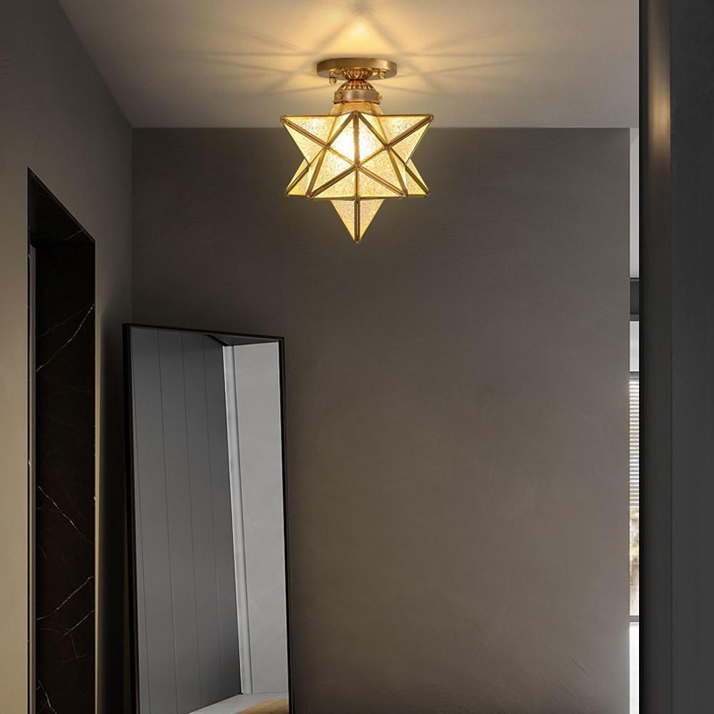Geometric Multi Pointed Star Ceiling Light Metal Glass Semi-Flush Mount Lighting
