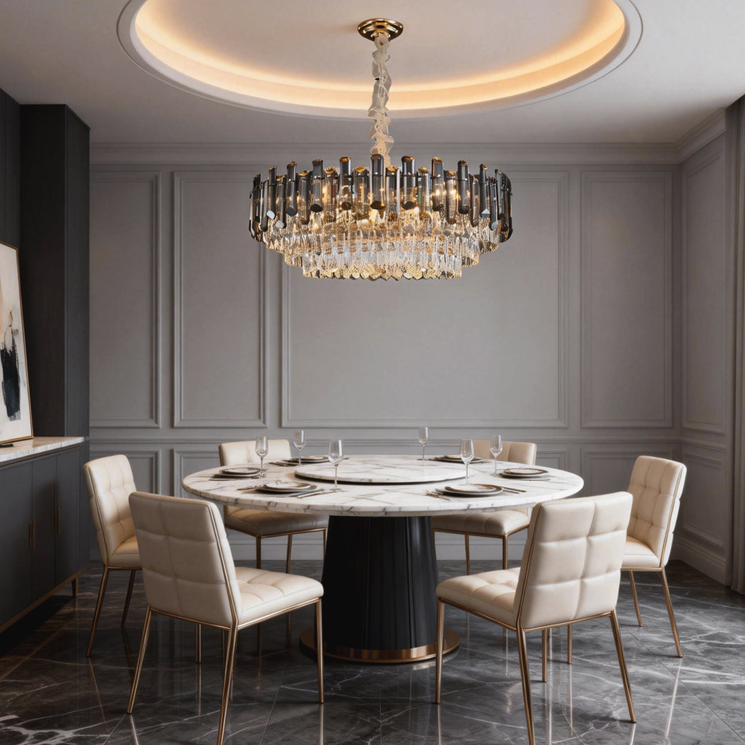 Round Drum Crystal Chandelier Modern Metal Ceiling Light