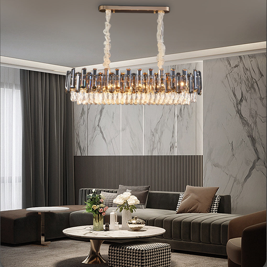 Round Drum Crystal Chandelier Modern Metal Ceiling Light