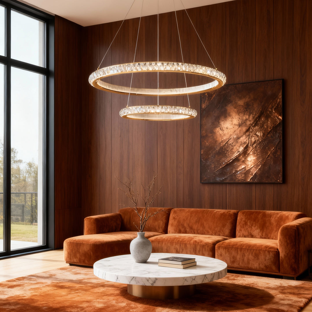 Round Gold Crystal Chandelier Italian LED Ceiling Light