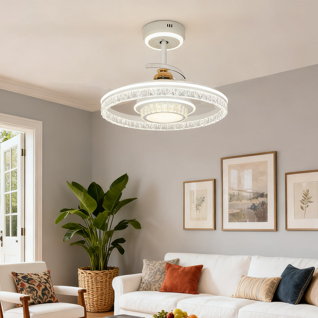Ceiling Fan with Round Light White Aluminum Body Nordic Luxury Lamp