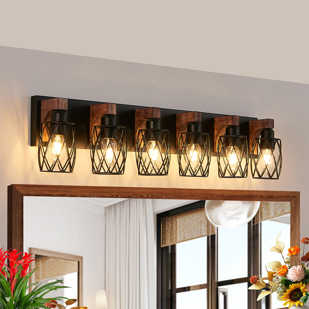 Black Vanity Bathroom Lights Metal Cage Mirror Lamp