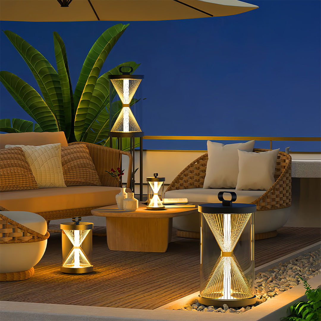 Black Outdoor Lantern Hourglass Design Versatile Portable Light