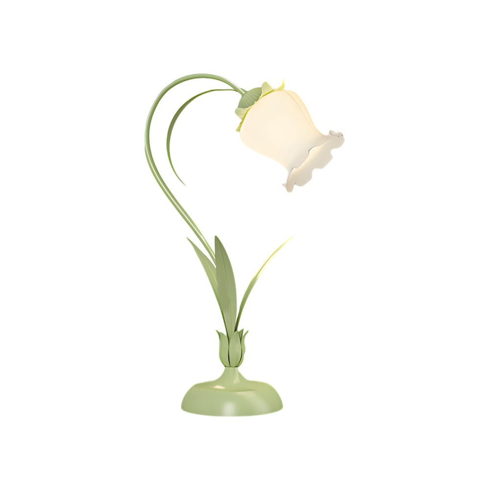 Rustic Green Desk Lamp with White Floral Shade and 3-Step Dimming for Home Office