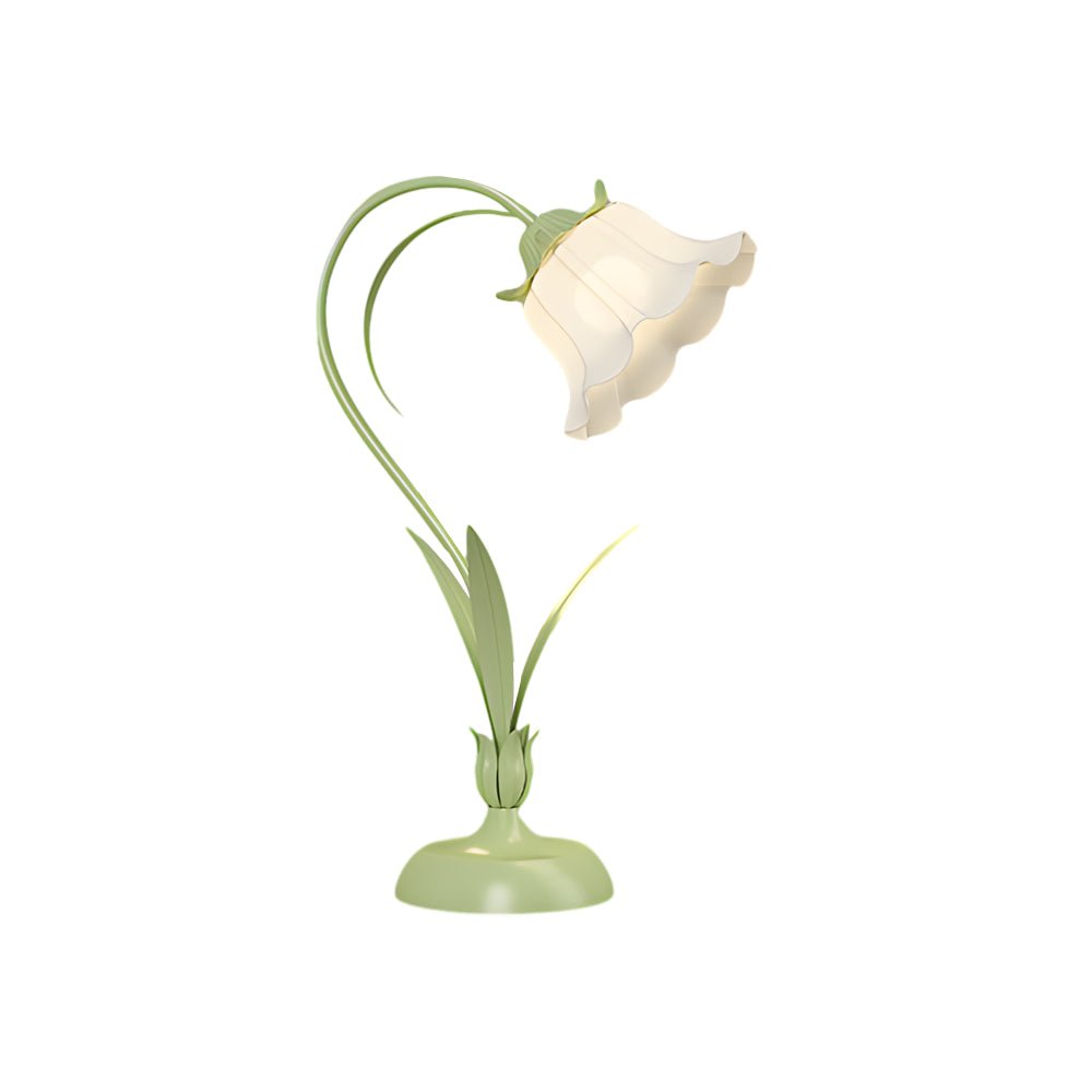 Rustic Green Desk Lamp with White Floral Shade and 3-Step Dimming for Home Office