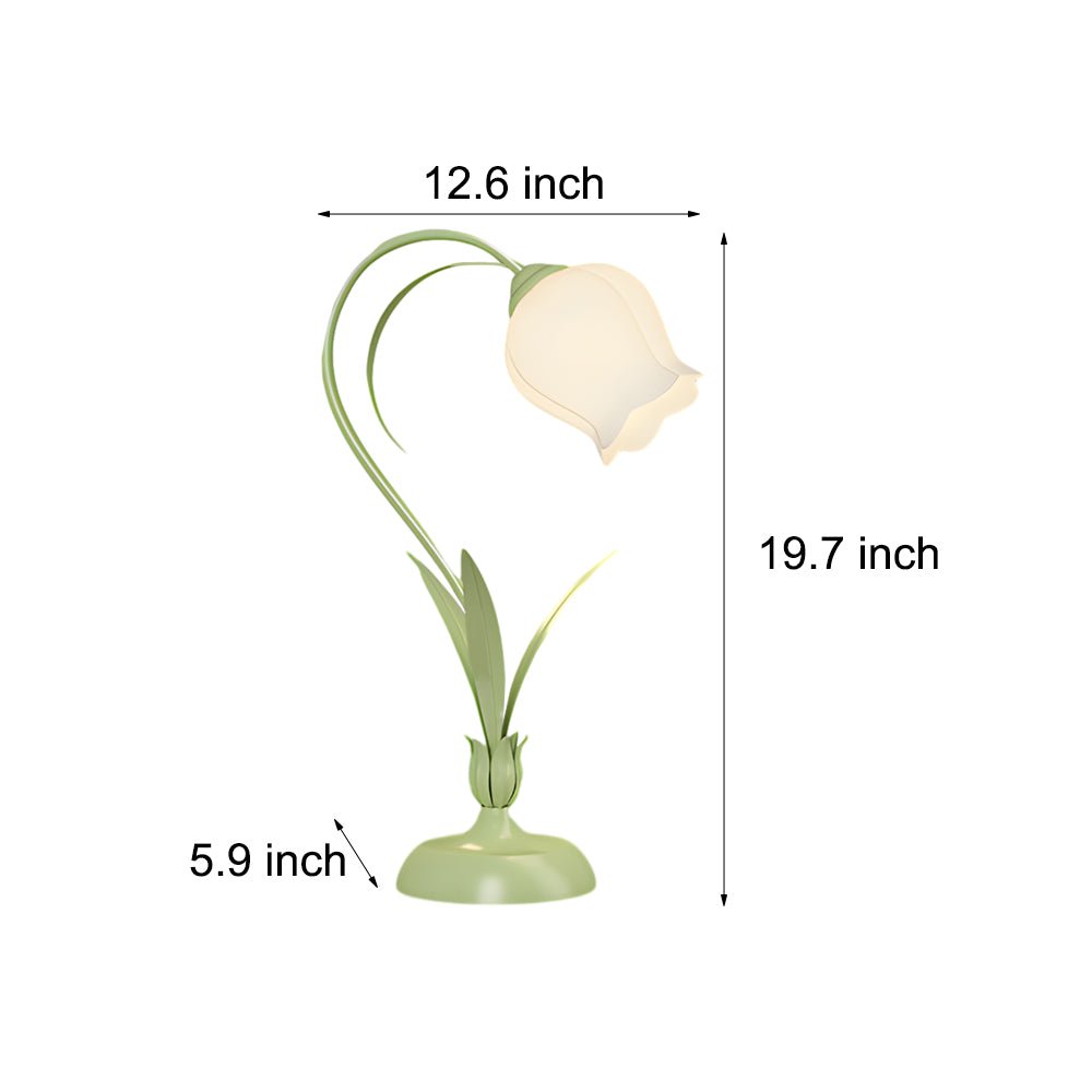 Rustic Green Desk Lamp with White Floral Shade and 3-Step Dimming for Home Office