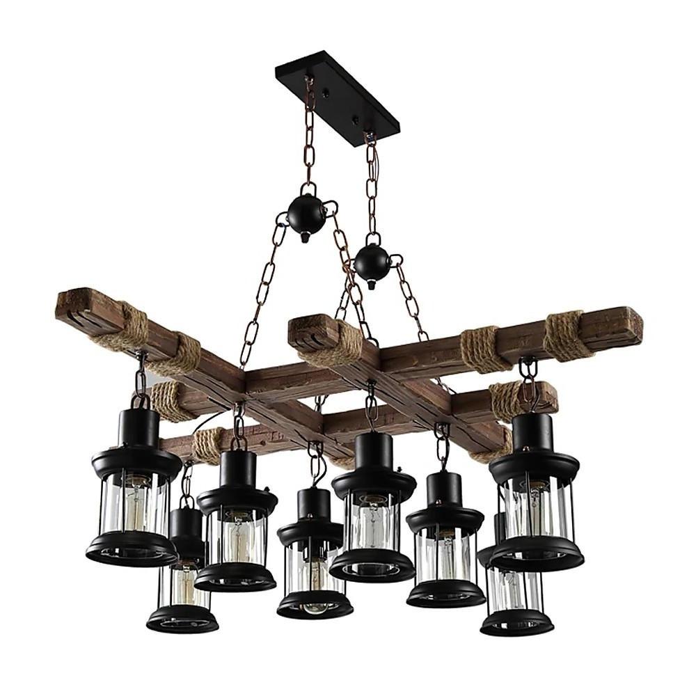 Rustic Wood Chandelier Vintage Unique LED Ceiling Light