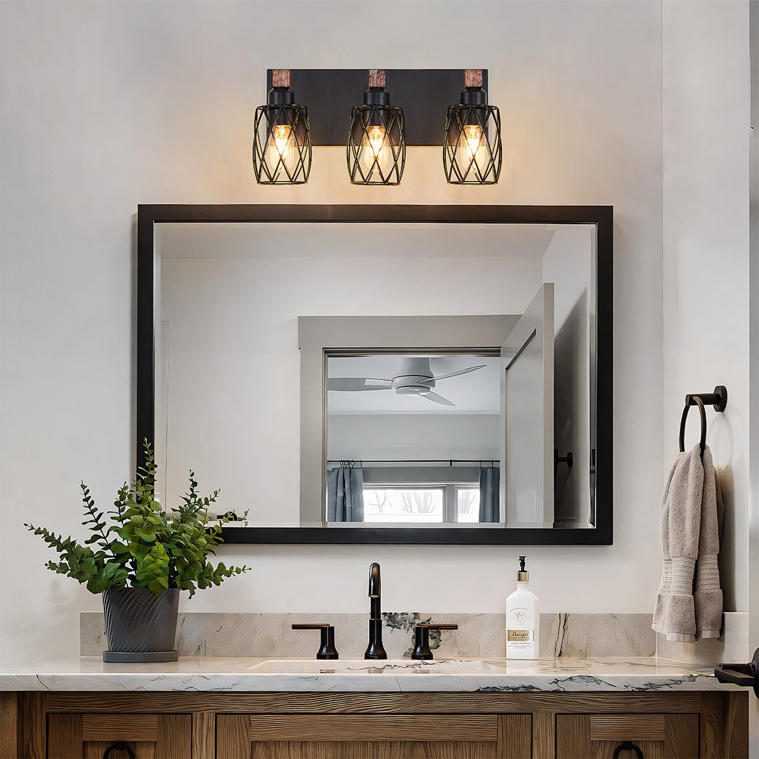 Black Vanity Bathroom Lights Metal Cage Mirror Lamp