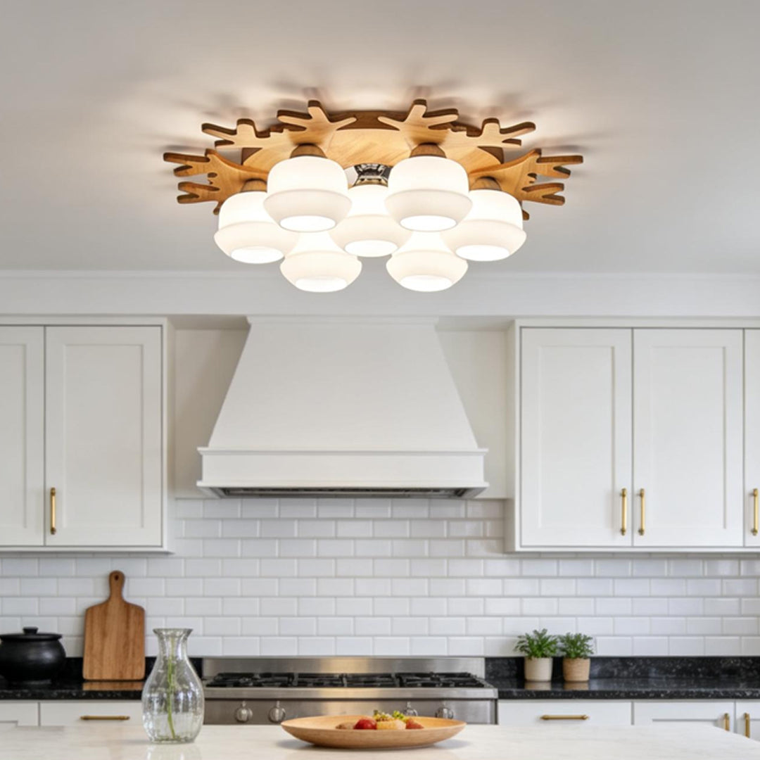 Globe Ceiling Lamp Nordic Style Wooden Glass LED Light