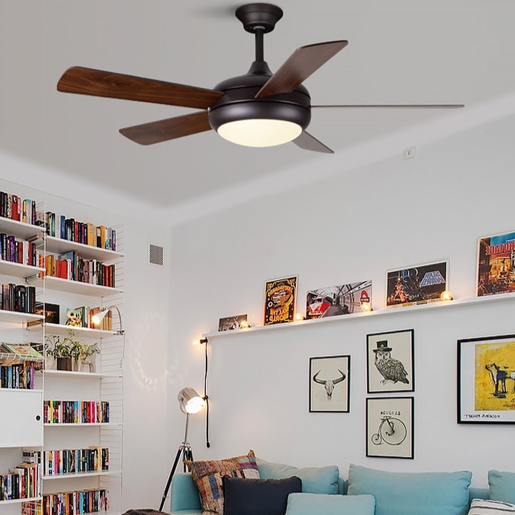 Semi-Flush Mount Ceiling Fan with Light Vintage Real Wood Light