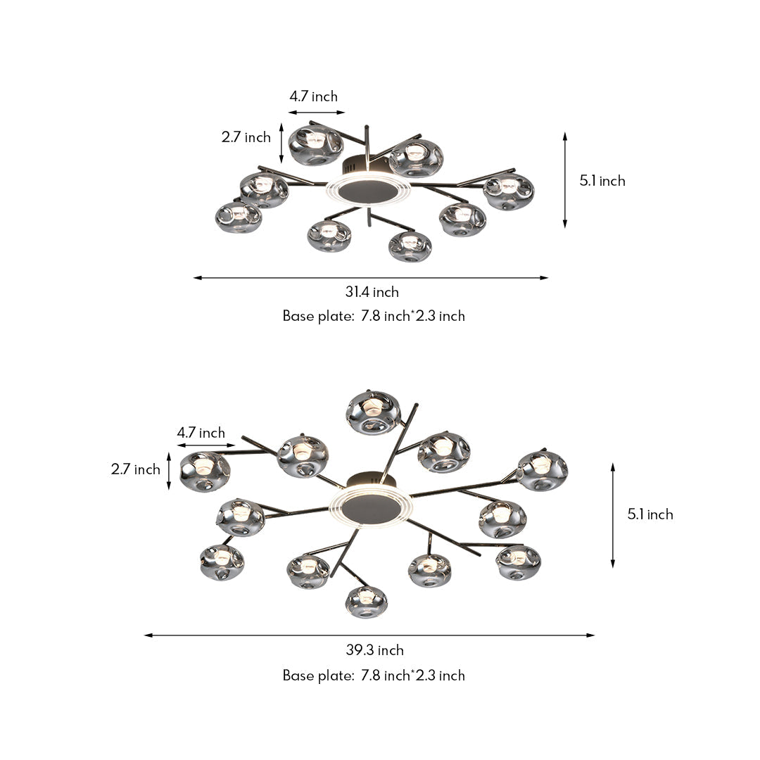 Round Large Semi Flush Mount Lighting Branching Semi-Flush Ceiling Light