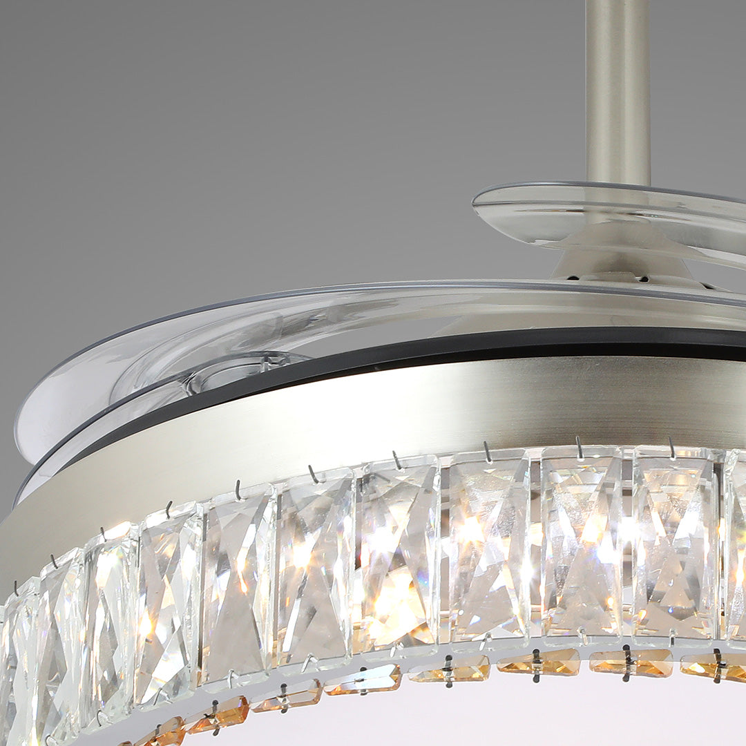 Crystal Ceiling Fan with Light Remote Controlled Luxury Nickel Lamp