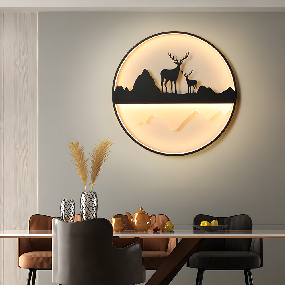Silhouette Wall Light Outdoor Deer and Mountain LED Light