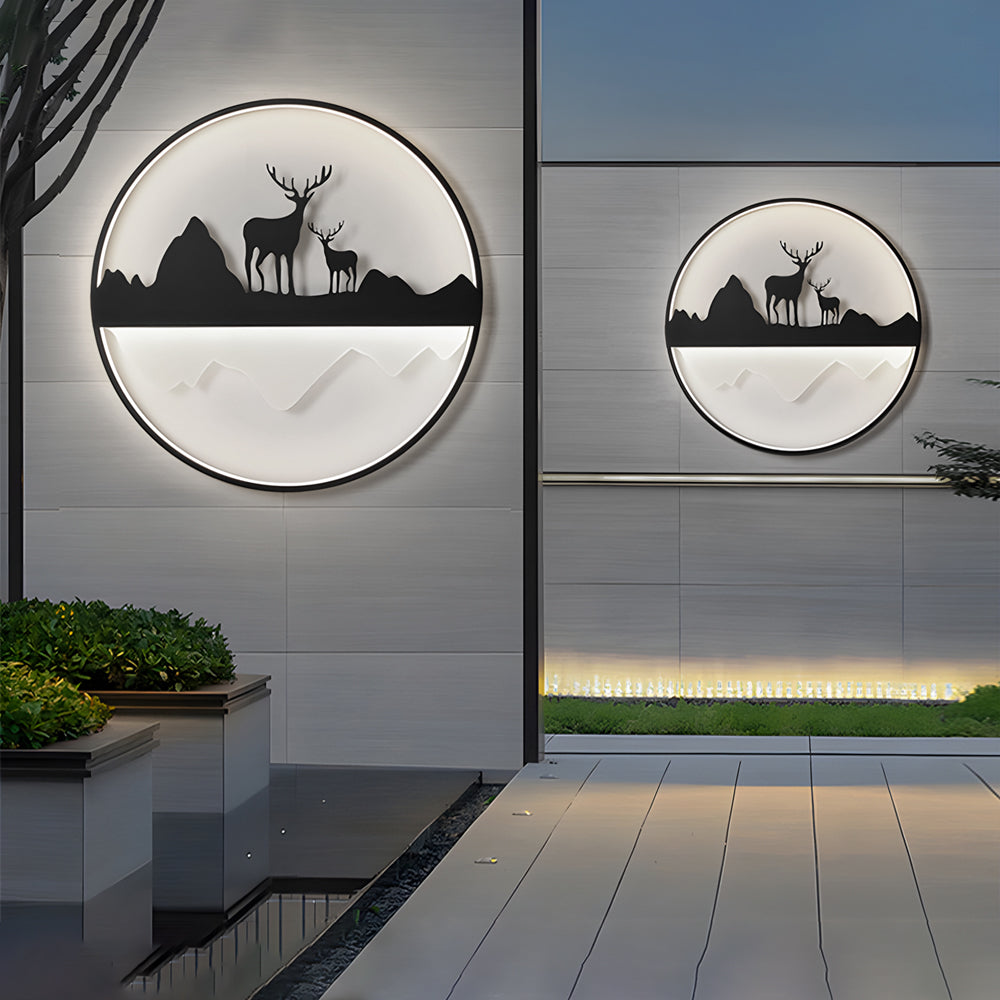 Silhouette Wall Light Outdoor Deer and Mountain LED Light