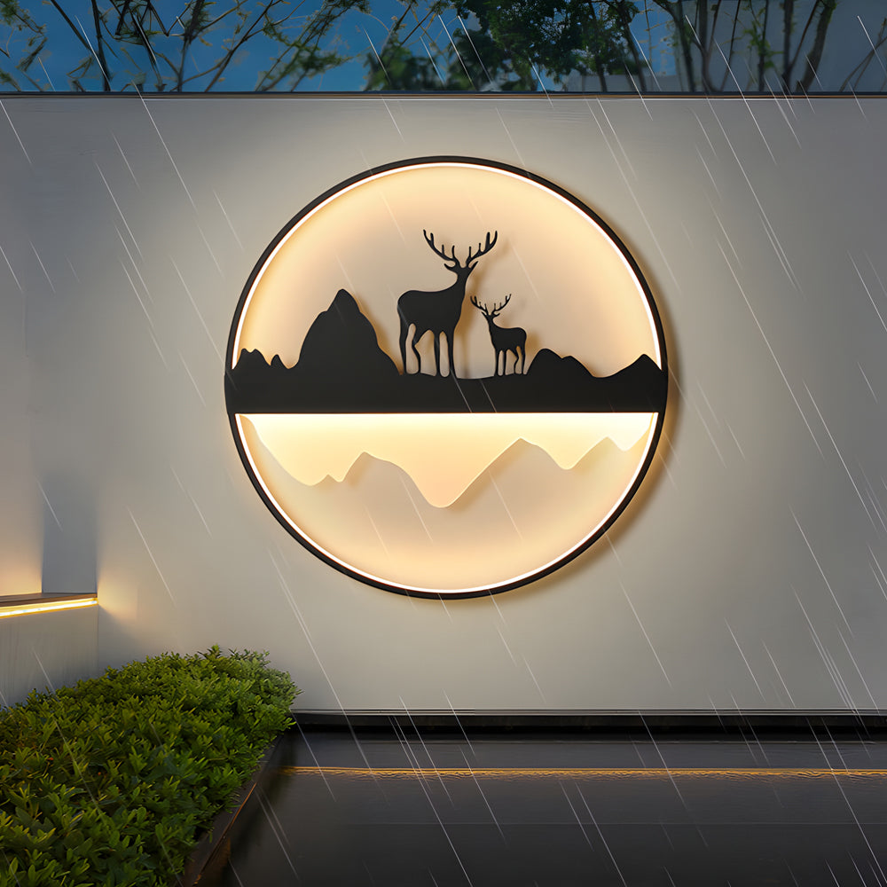 Silhouette Wall Light Outdoor Deer and Mountain LED Light
