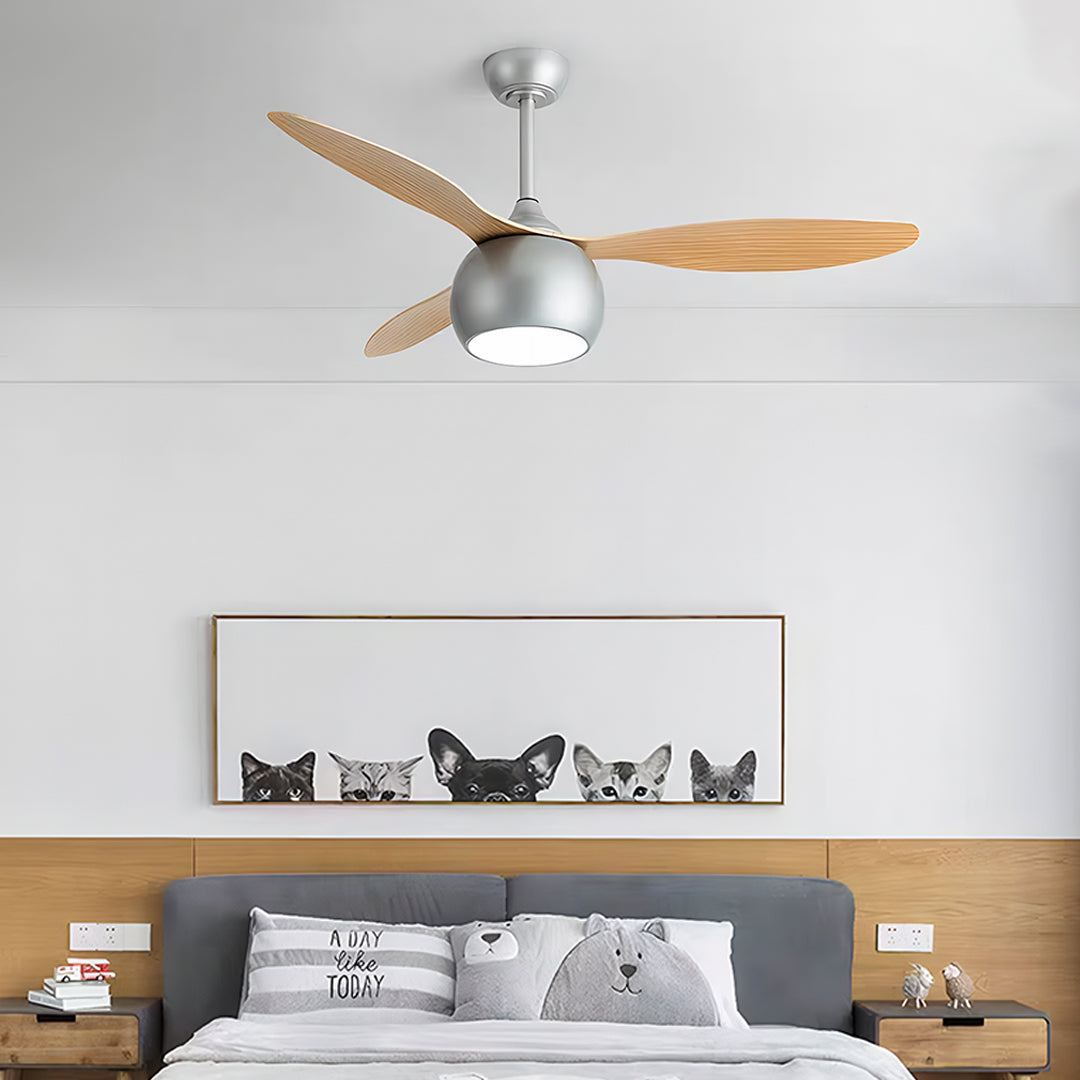 Silver Ceiling Fan with Light Wood Grain LED Fan Light