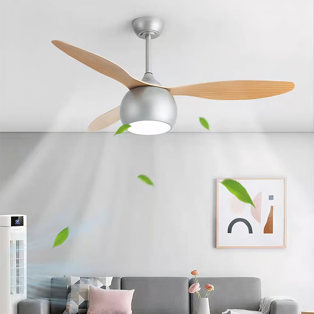 Silver Ceiling Fan with Light Wood Grain LED Fan Light