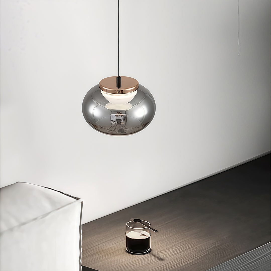 Gray Glass Pendant Light Globe wide-spectrum Metal Ceiling Light