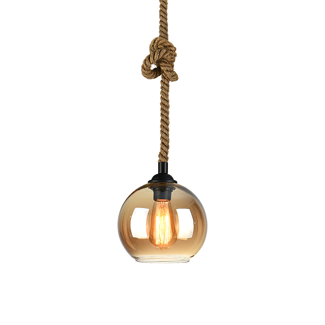 Retro Glass Pendant Light Minimalist LED Hemp Rope Ceiling Light