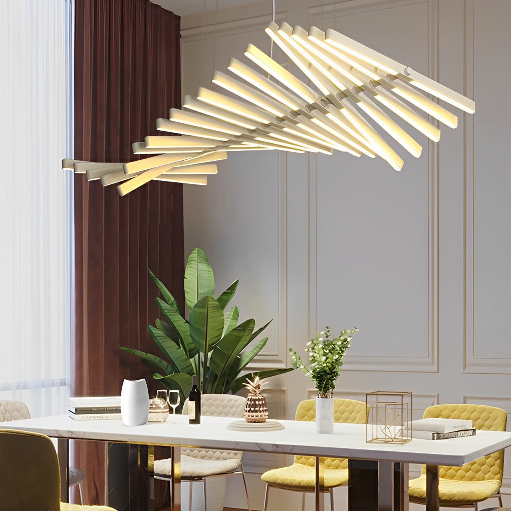 Black Art Pendants Light Nordic Wave Fish Bone Linear Ceiling Light