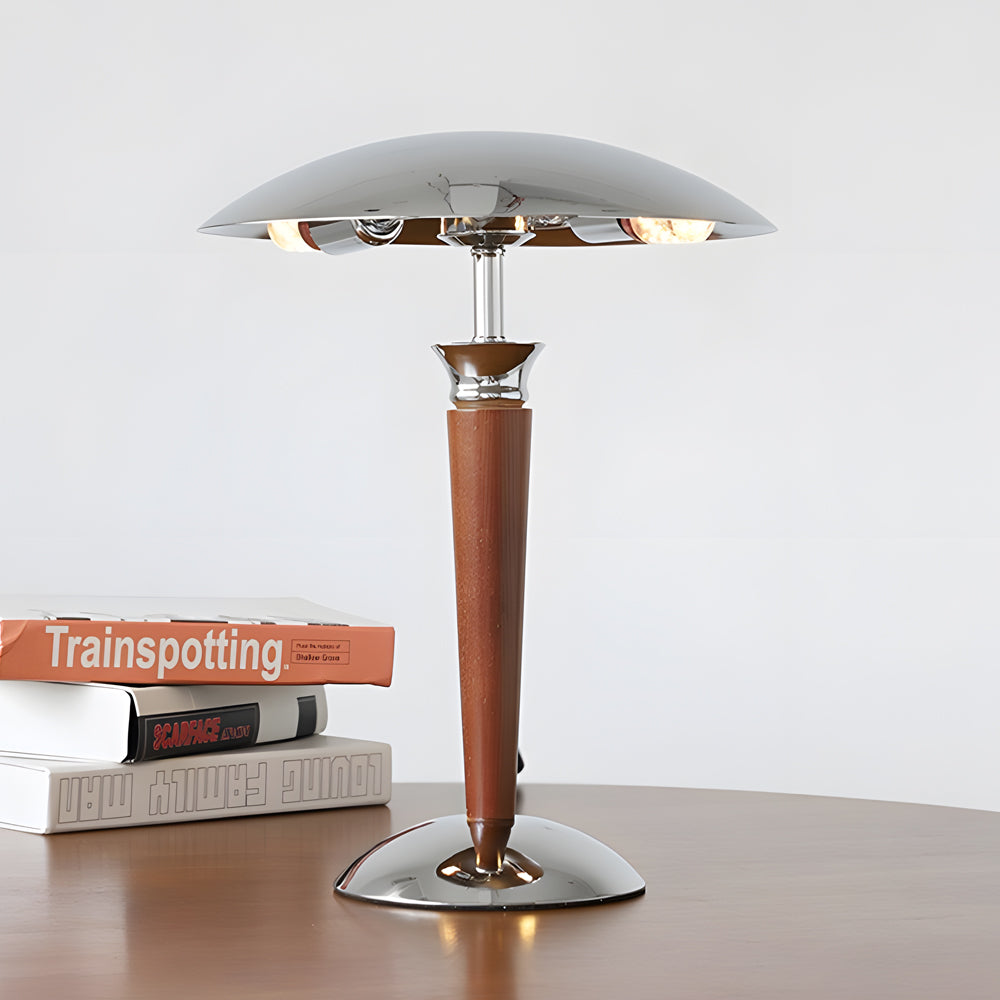 Chrome Mushroom Lamp Retro Umbrella Wooden Rod Lamp