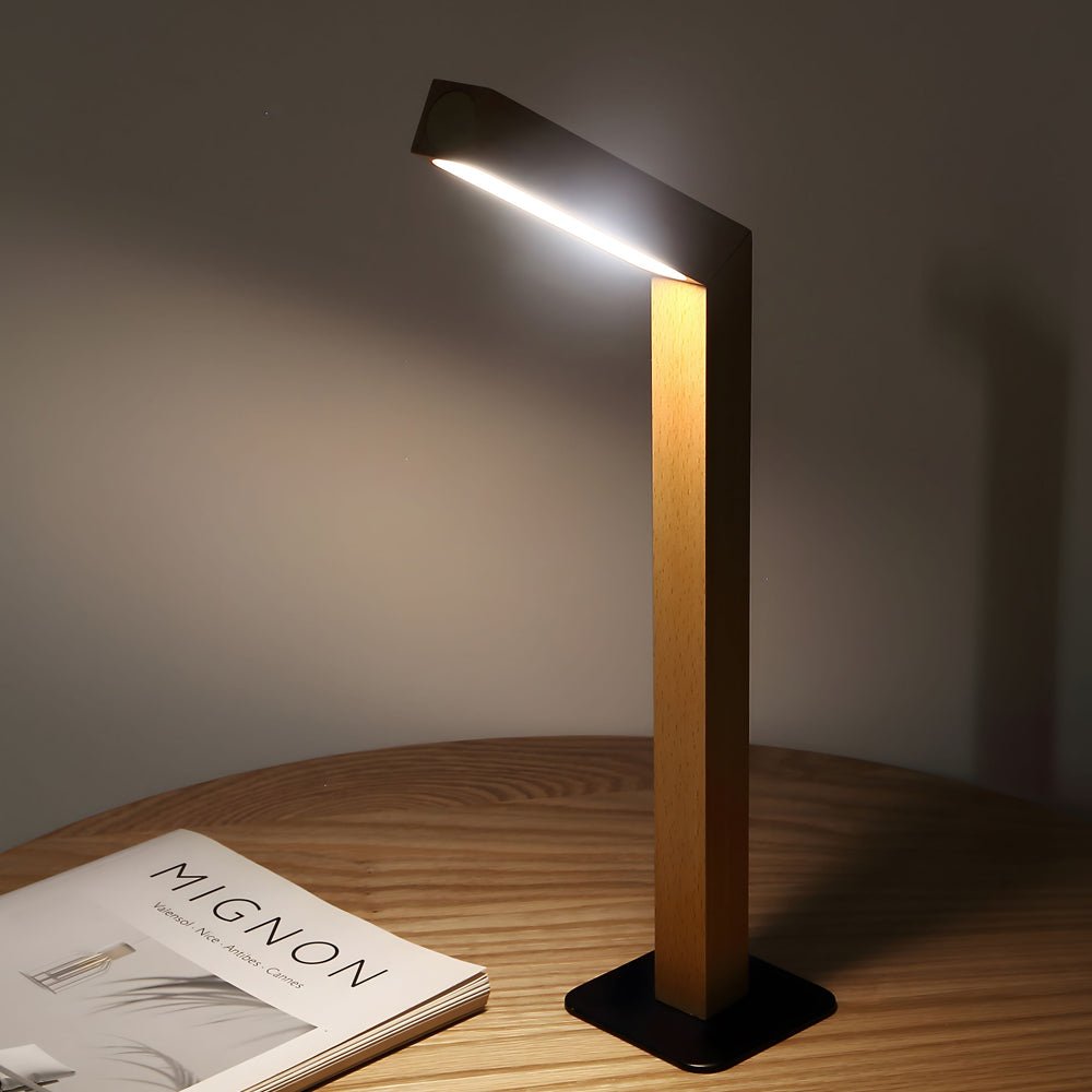 Nordic LED Desk Light Dual Magnetic Wooden Touch‑controlled Lamp