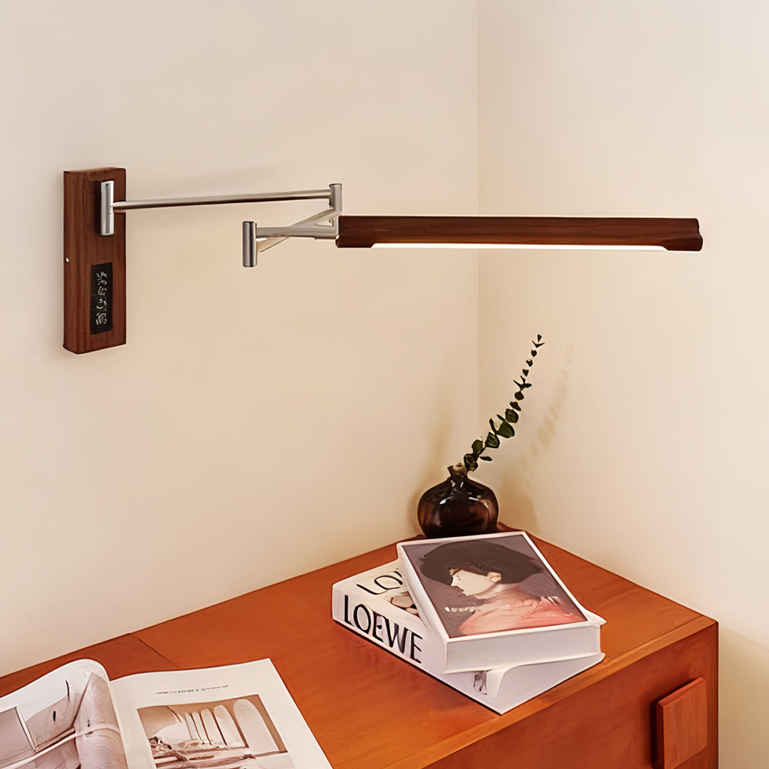 Swing Wall Light Mid-Century Iron Walnut LED Arm Lamp