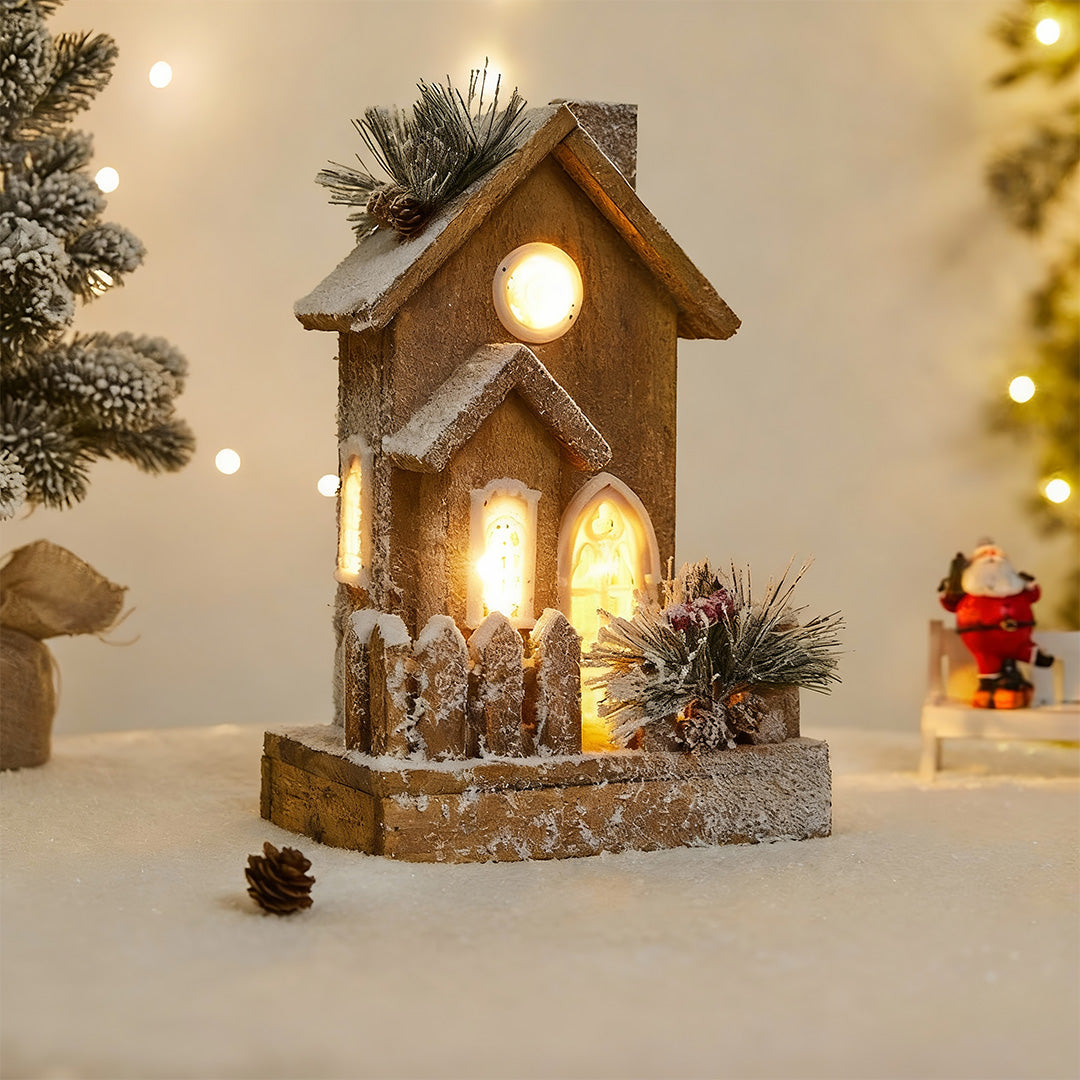 Light up Wooden Christmas Houses Snow Scene Decorative Lamp