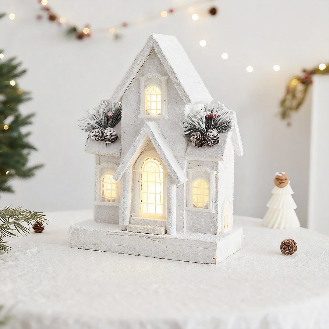 Light up Wooden Christmas Houses Snow Scene Decorative Lamp