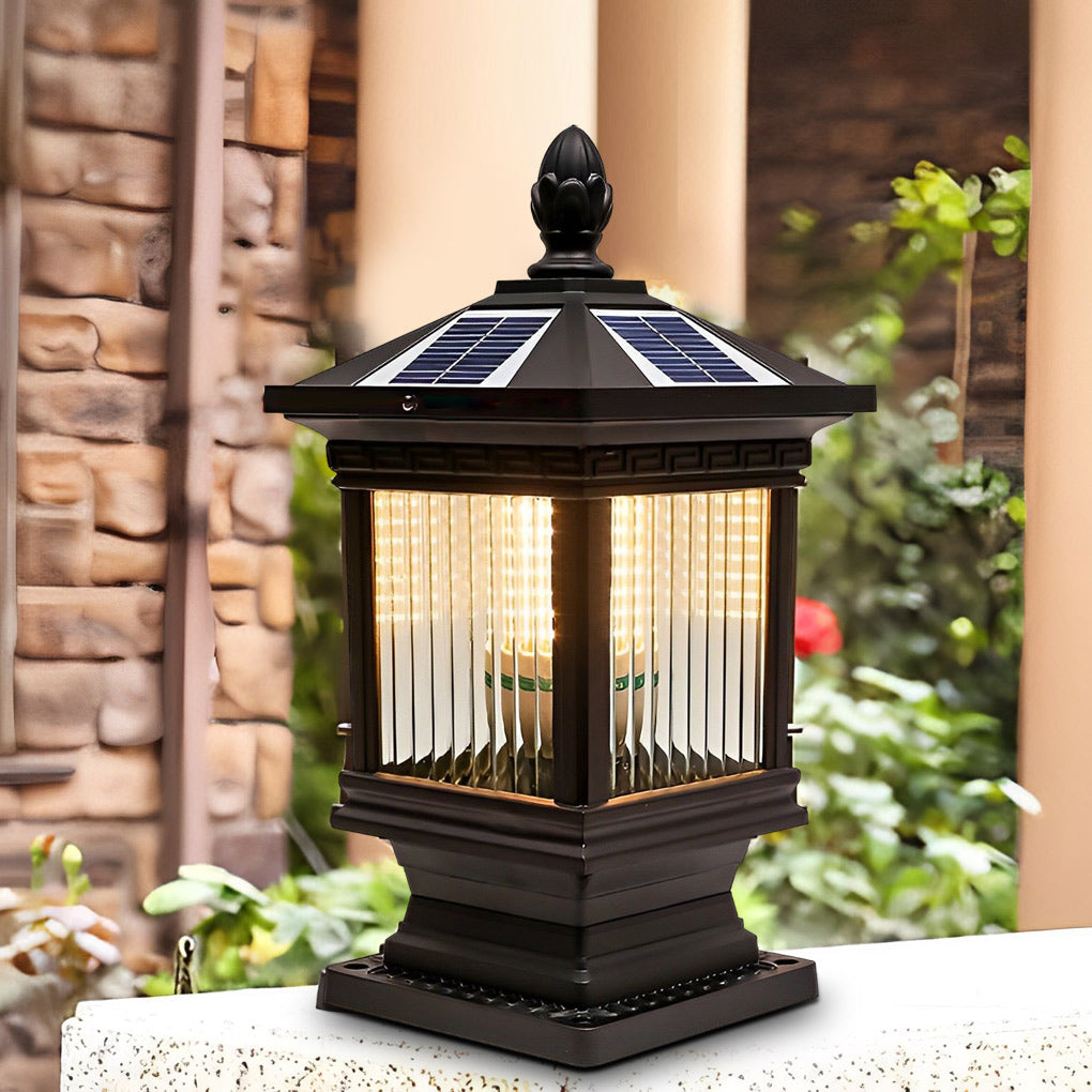 Solar Garden Post Lights Vintage Grille Fence Light
