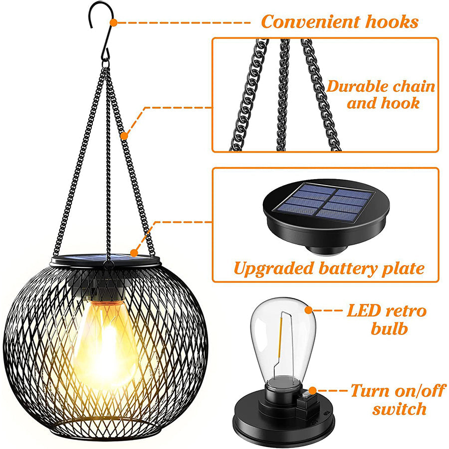 Lantern Style Outdoor Lights Solar Iron Mesh Hanging Lights