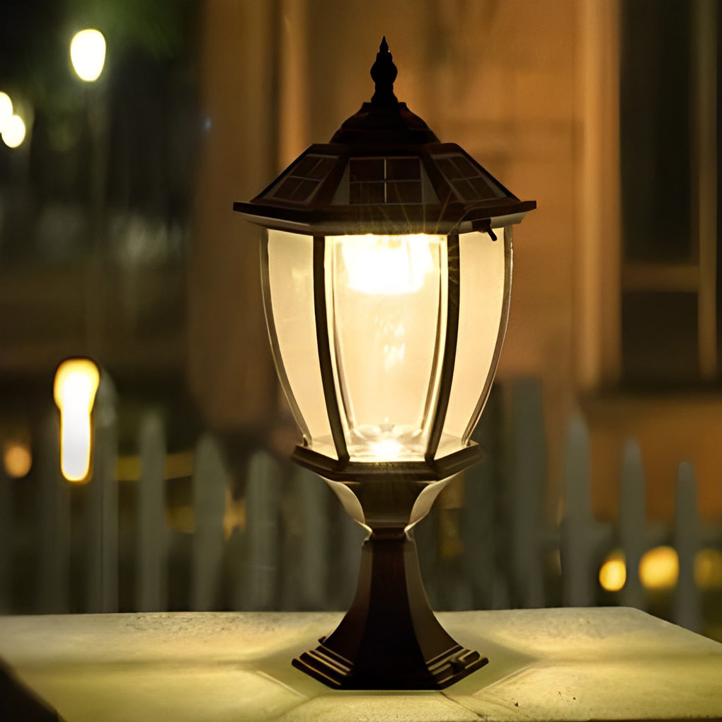 Solar Powered Pillar Lights Black Vintage Outdoor Light