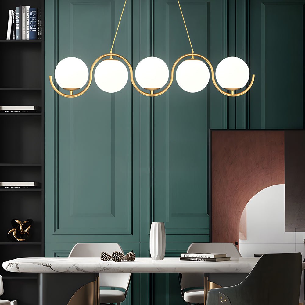 Glass Ball Linear Chandelier Wave‑shaped Island Ceiling Light