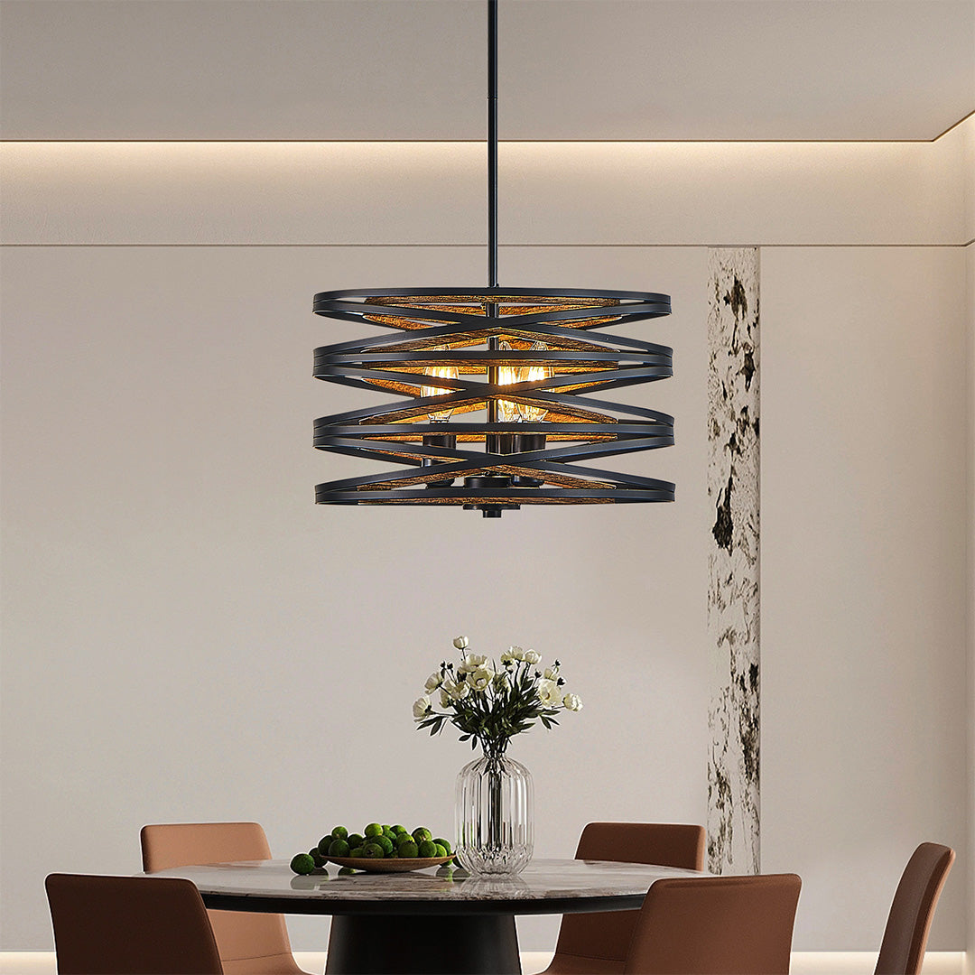 Black Drum Pendant Light Iron Cage Round Cylinder Ceiling Lights