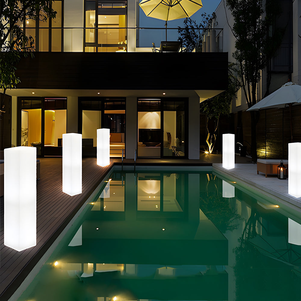 Square Floor Lamp with Glowing White Shade Landscape Light