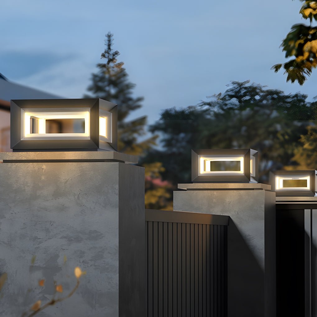 Square Pillar Lights Modern Creative Cube LED Solar Fence Post Light